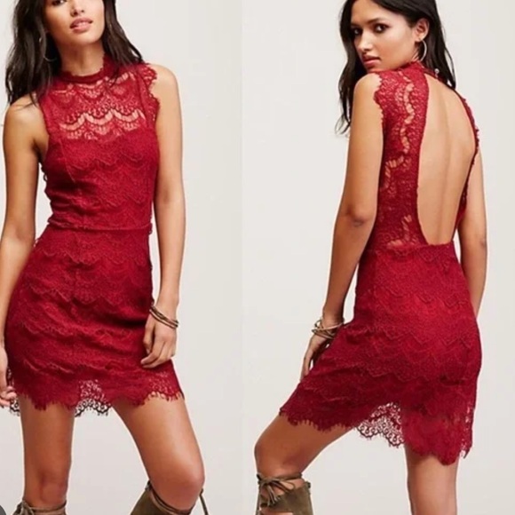 NWT FREE PEOPLE daydream lace red mini dress size small - Picture 3 of 15